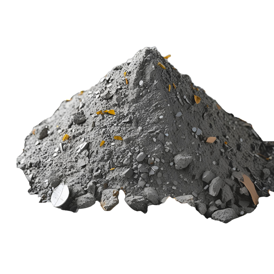 A close-up of gravel and coins on a gray background, illustrating the sustainable approach to metal recovery at Hydrolyz.