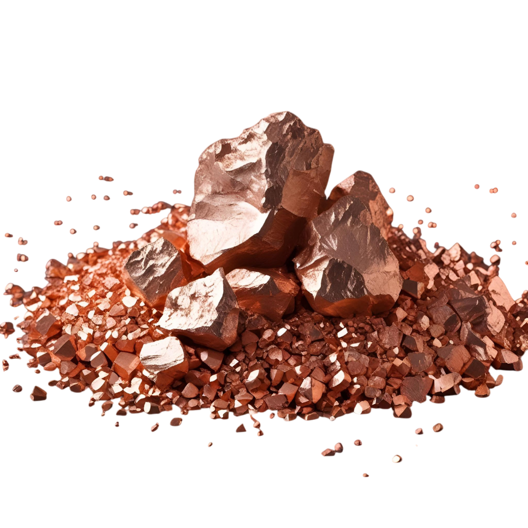 A black surface displays a pile of copper ore, symbolizing the foundation for advanced, eco-friendly copper extraction technologies
