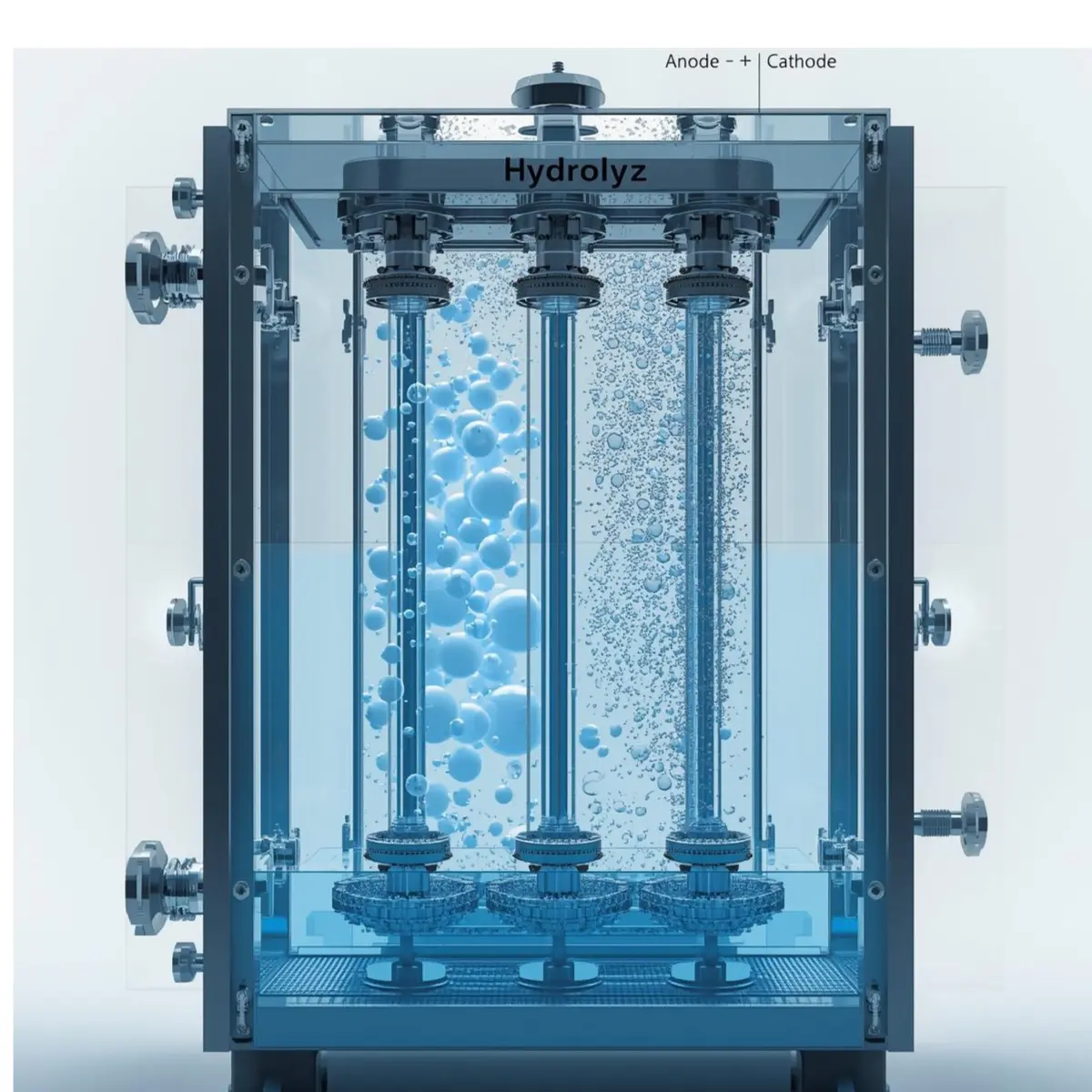 Modern alkaline electrolyzer system designed by Hydrolyz for efficient green hydrogen production using renewable energy sources.